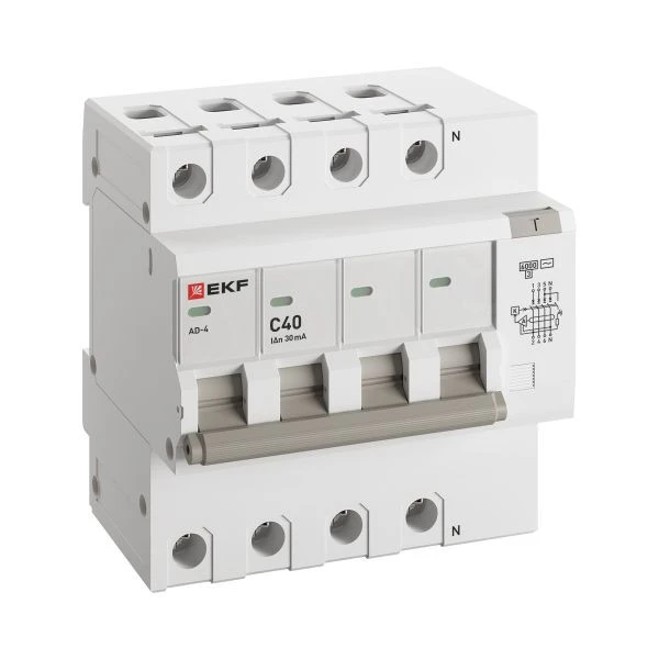 Дифференциальный автомат АД-4 40А/ 30мА (хар, C, AC, электронный) 6кА EKF PROxima