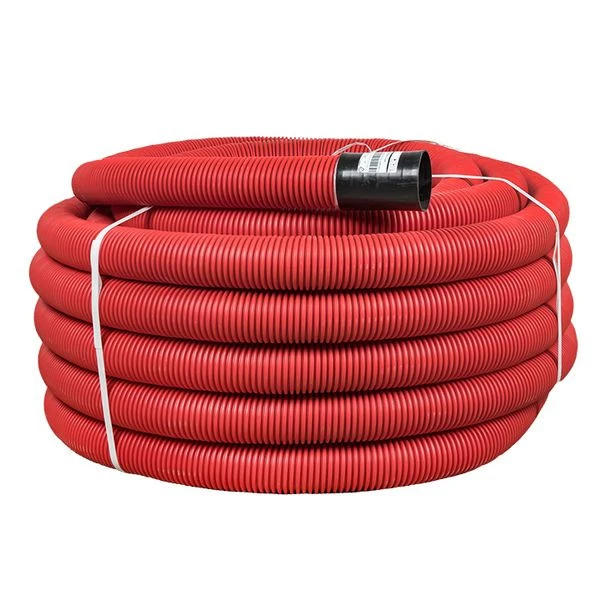 Труба гофр, двустенная ПНД/ПНД гибкая с протяжкой d110 мм (50 м) красная EKF-Plast