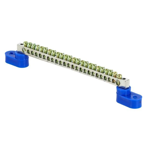 Шина "0" N (6x9мм) 24 отв, цинк 2 синих угловых изолятора EKF PROxima