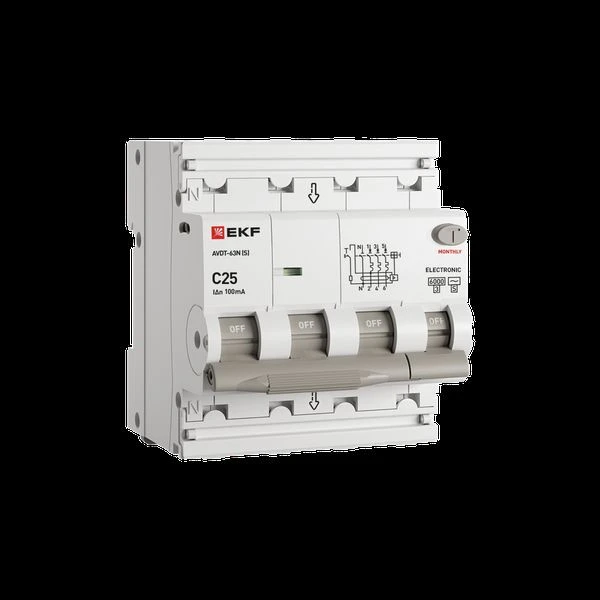 Автоматический выключатель дифференциального тока селективный АВДТ-63N (S) 3P+N 25А 100мА характеристика C тип AC электронный 6кА PROXIMA EKF