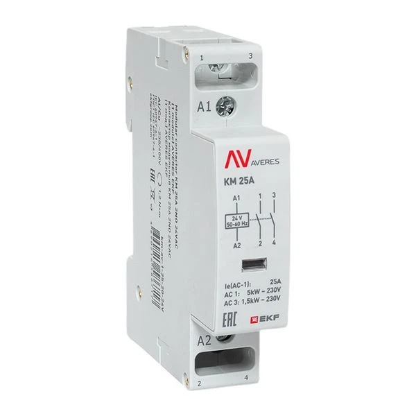 Контактор модульный КМ 25А 2NО 24VAC (1 мод,) AVERES EKF