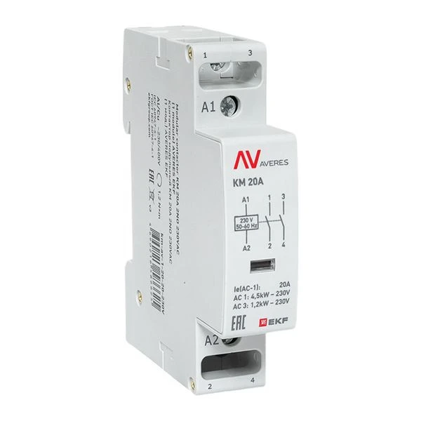 Контактор модульный КМ 20А 2NО 230VAC (1 мод,) AVERES EKF