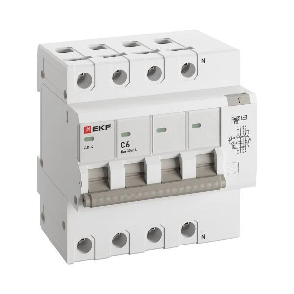 Дифференциальный автомат АД-4 6А/ 30мА (хар, C, AC, электронный) 6кА EKF PROxima