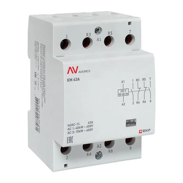 Контактор модульный КМ 63А 2NO+2NC 230VAC (3 мод,) AVERES EKF