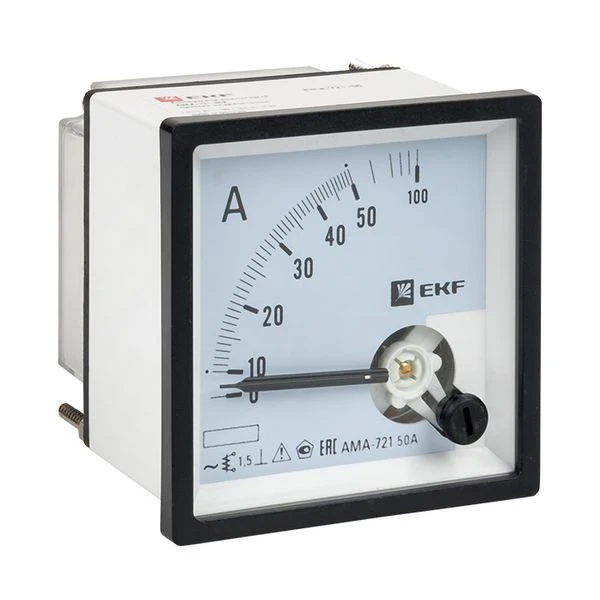 Амперметр AMA-721 аналоговый на панель (72x72) квадратный вырез 50А прямое подкл, EKF