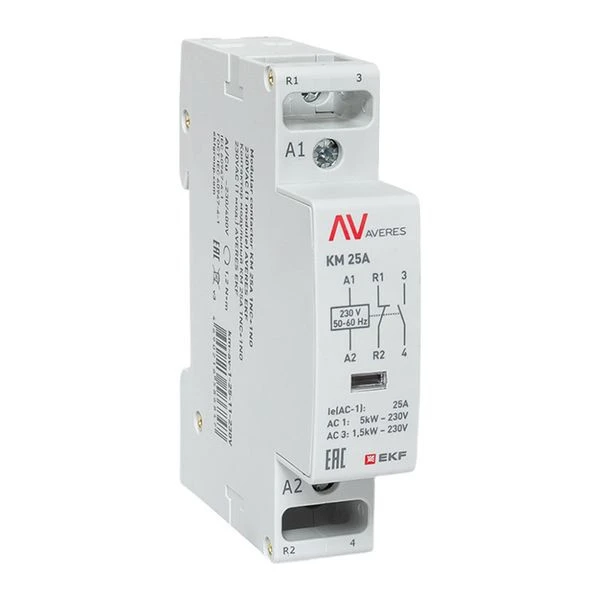 Контактор модульный КМ 25А 1NC+1NO 230VAC (1 мод,) AVERES EKF