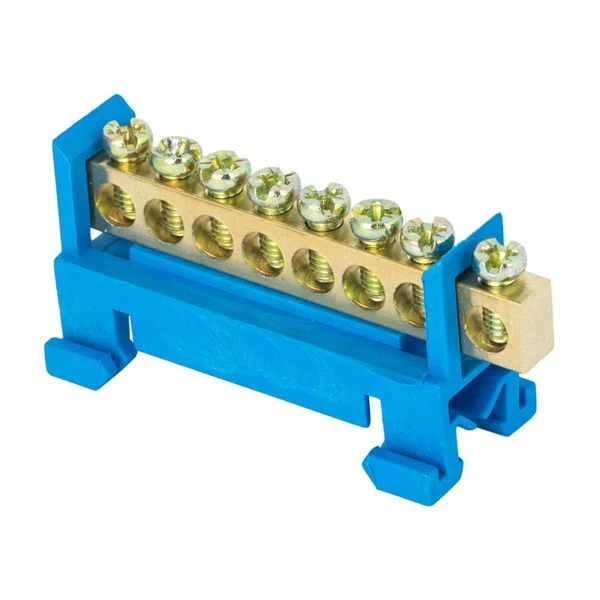 Шина "0" N (6x9мм) 8 отверстий латунь синий изолятор тип "Стойка" на DIN-рейку розничный стикер EKF PROxima