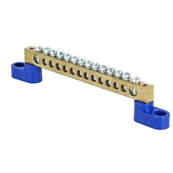 Шина "0" N (6x9мм) 14 отверстий латунь 2 синих угловых изолятора розничный стикер EKF PROxima