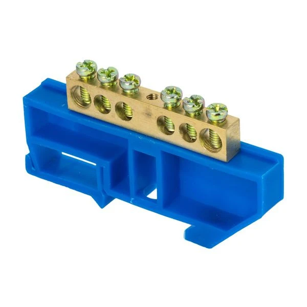 Шина "0" N (8x12мм) 6 отверстий латунь синий изолятор на DIN-рейку розничный стикер EKF PROxima