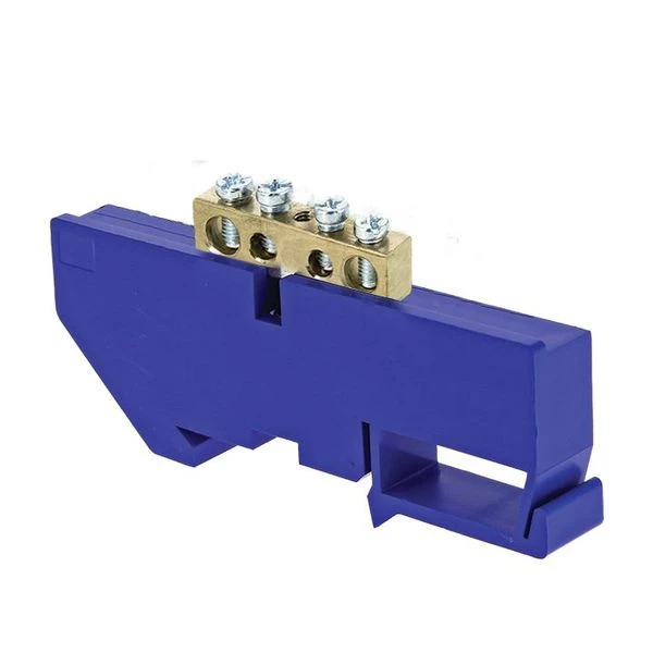 Шина "0" N (6x9мм) 4 отверстия латунь синий изолятор на DIN-рейку EKF PROxima