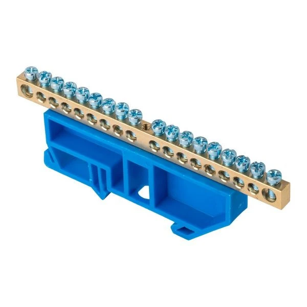 Шина "0" N (6x9мм) 18 отверстий латунь синий изолятор на DIN-рейку EKF PROxima