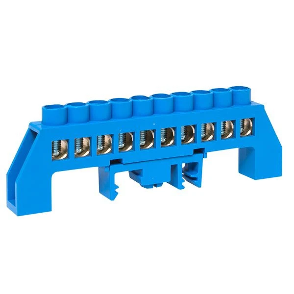 Шина "0" N (8x12мм) 10 отверстий латунь синий нейлоновый корпус комбинированный розничный стикер EKF PROxima