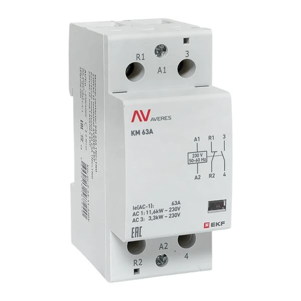 Контактор модульный КМ 63А 1NC+1NO 230VAC (2 мод,) AVERES EKF