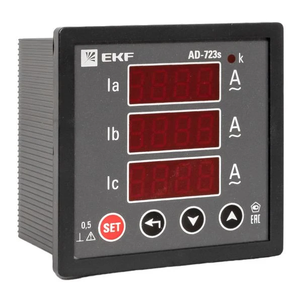 Амперметр AD-723s цифровой на панель 72x72 (квадратный вырез) трехфазный в коротком корпусе EKF PROxima