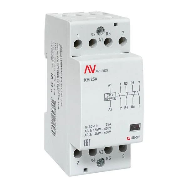 Контактор модульный КМ 25А 2NC+2NO 230VAC (2 мод,) AVERES EKF