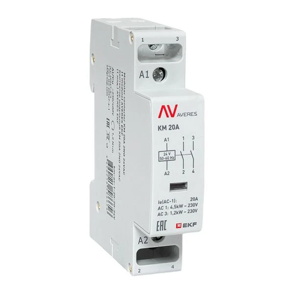 Контактор модульный КМ 20А 2NО 24VAC (1 мод,) AVERES EKF