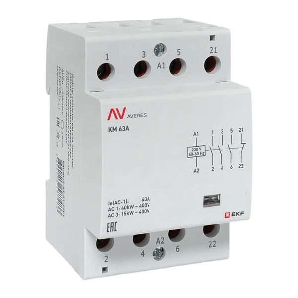 Контактор модульный КМ 63А 3NO+1NC 230VAC (3 мод,) AVERES EKF