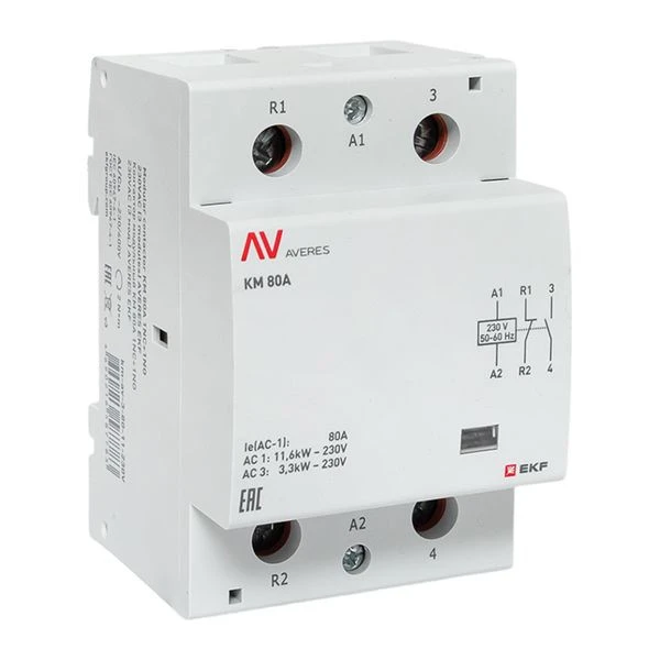 Контактор модульный КМ 80А 1NC+1NO 230VAC (3 мод,) AVERES EKF
