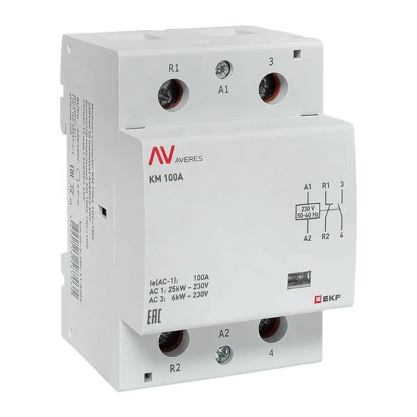 Контактор модульный КМ 100А 1NC+1NO 230VAC (3 мод,) AVERES EKF