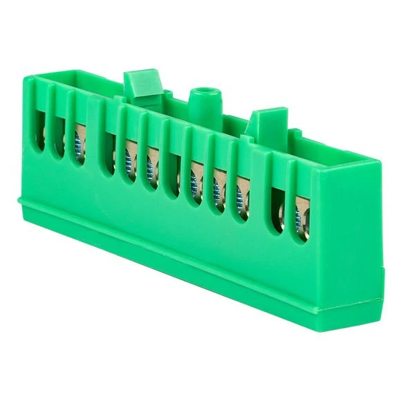 Шина "0" PE (6x9мм) 12 отверстий латунь зеленый изолированный корпус на DIN-рейку EKF PROxima