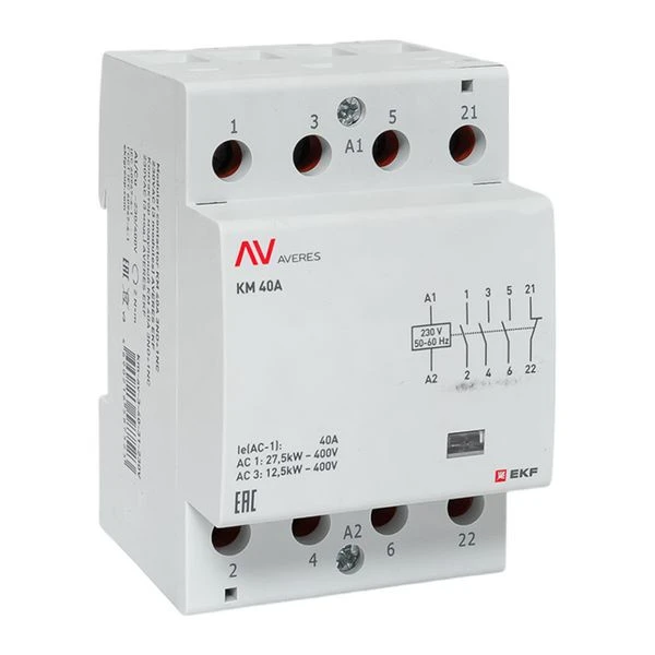 Контактор модульный КМ 40А 3NO+1NC 230VAC (3 мод,) AVERES EKF