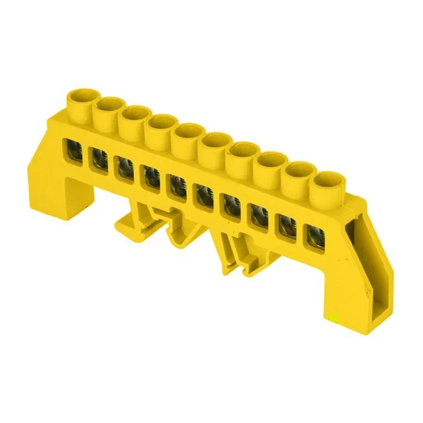 Шина "0" РЕ (8x12мм) 10 отверстий латунь желтый нейлоновый корпус комбинированный EKF PROxima