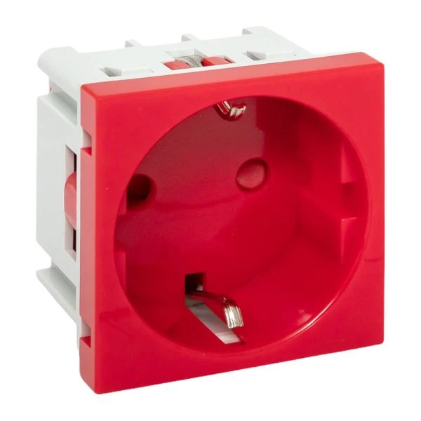 Розетка 45x45 с заземлением, с защ, шторками, 90 градусов, красная EKF