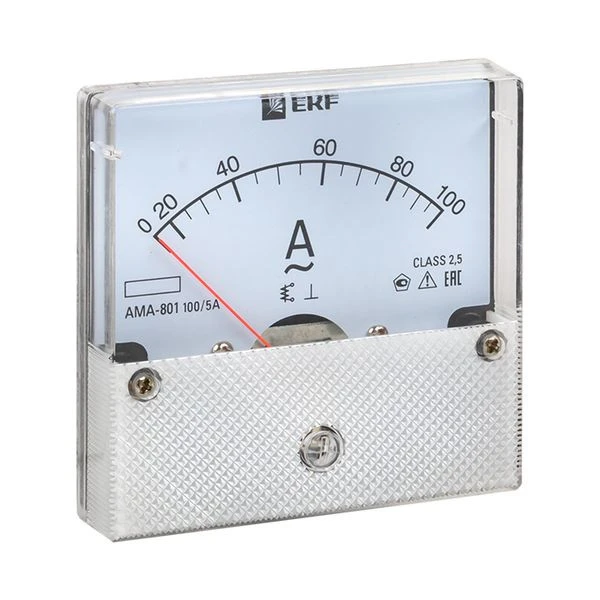 Амперметр AMA-801 аналоговый на панель (80x80) круглый вырез 100А трансф, подкл, EKF