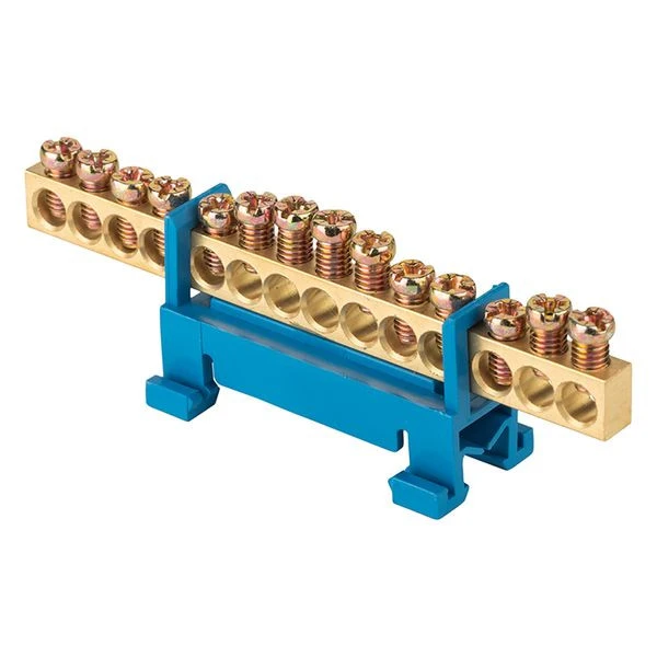 Шина "0" N (6x9мм) 14 отверстий латунь синий изолятор тип "Стойка" на DIN-рейку EKF PROxima