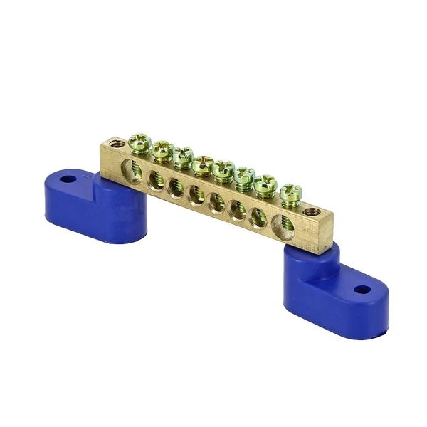 Шина "0" N (6x9мм) 8 отверстий латунь 2 синих угловых изолятора розничный стикер EKF PROxima