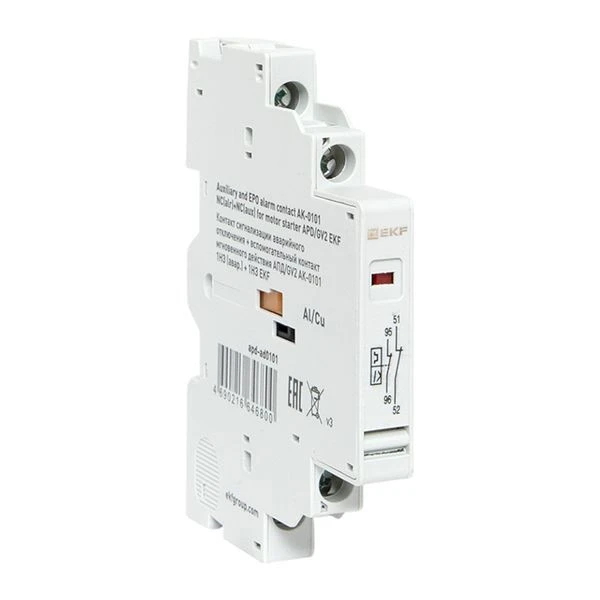 Контакт сигнализации аварийного отключения + вспомогательный контакт мгновенного действия АПД/GV2 АК-0101 1НЗ (авар,) + 1НЗ EKF