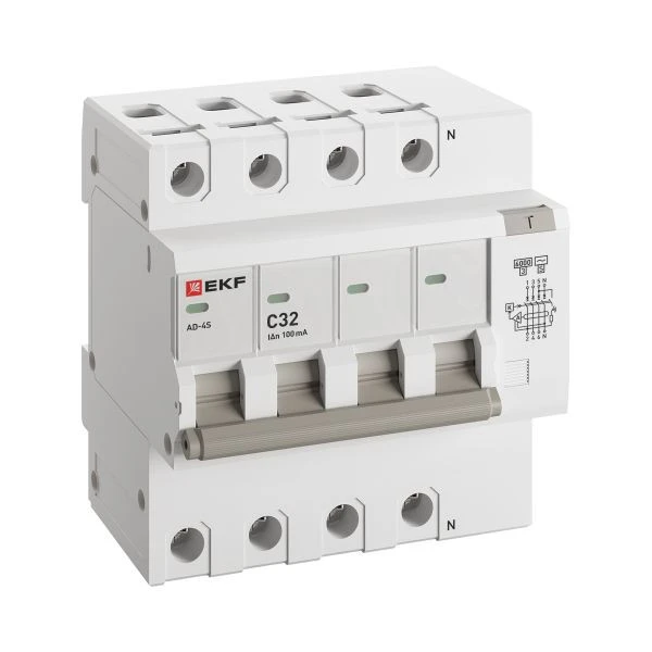 Дифференциальный автомат АД-4 S 32А/100мА (хар, C, AC, электронный) 6кА EKF PROxima