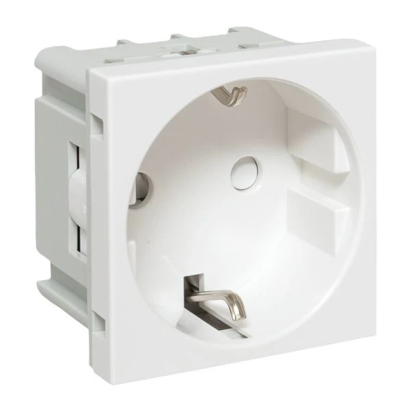 Розетка 45x45 с заземлением, с защ, шторками, 90 градусов, белая EKF