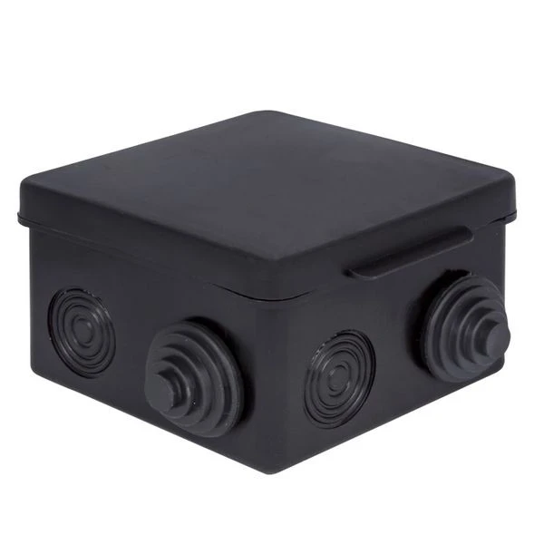 Коробка распределительная КМР-030-031 с крышкой (80x80x50), 7 мембр, вводов чёрная IP54 розн, стикер EKF