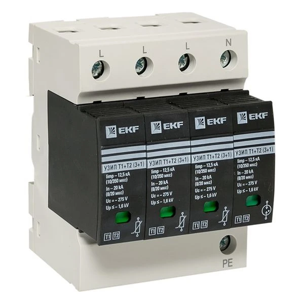 Устройство защиты от импульсных перенапряжений Т1+Т2, Iimp-12,5kA, In-20kA, Uc-275В, 3+1 EKF