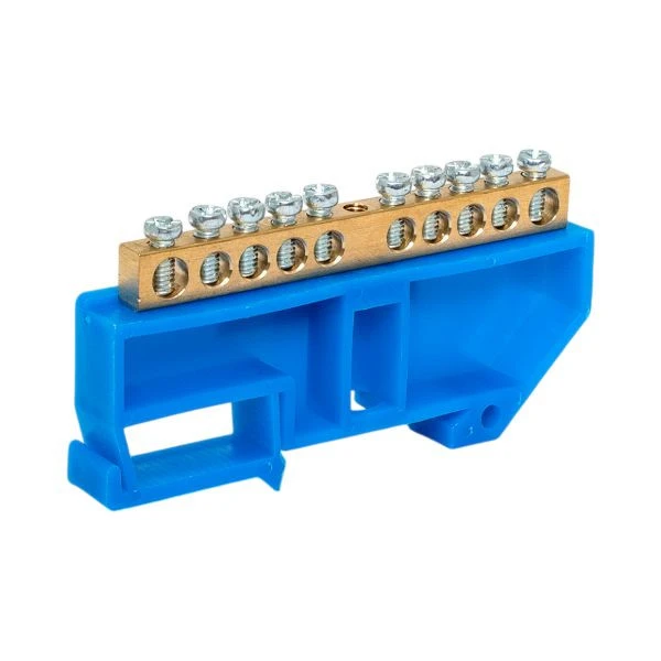 Шина "0" N (6x9мм) 10 отверстий латунь синий изолятор на DIN-рейку розничный стикер EKF PROxima