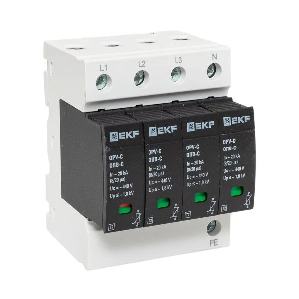 Ограничитель импульсных напряжений ОПВ-C/4P In 20кА 440В с сигн, EKF
