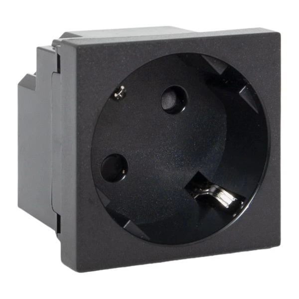 Розетка 45x45 с зазем, 45 градусов, быстрозажимные клеммы, черная, матовая EKF