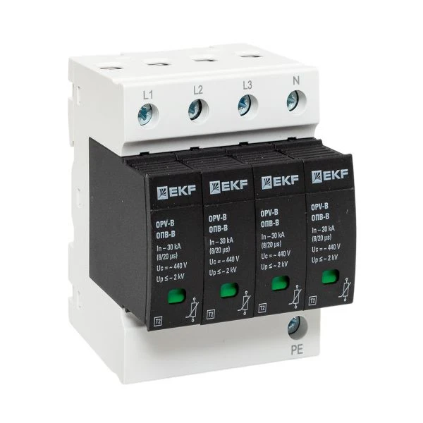 Ограничитель импульсных напряжений ОПВ-B/4P In 30кА 440В с сигн, EKF PROxima