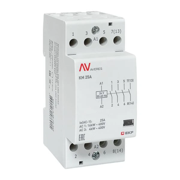 Контактор модульный КМ 25А 4NO 24VAC (2 мод,) AVERES EKF