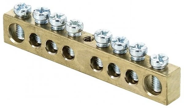 Шина PEN "ноль-земля" (6x9мм) 8 отверстий латунь крепеж по центру EKF PROxima