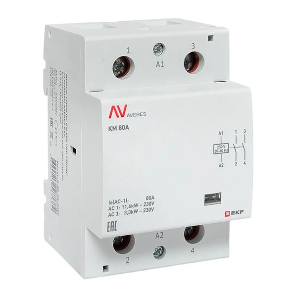 Контактор модульный КМ 80А 2NО 230VAC (3 мод,) AVERES EKF