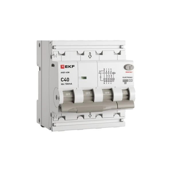 Автоматический выключатель дифференциального тока АВДТ-63N 3P+N 40А 100мА характеристика C тип AC электронный 6кА PROXIMA EKF