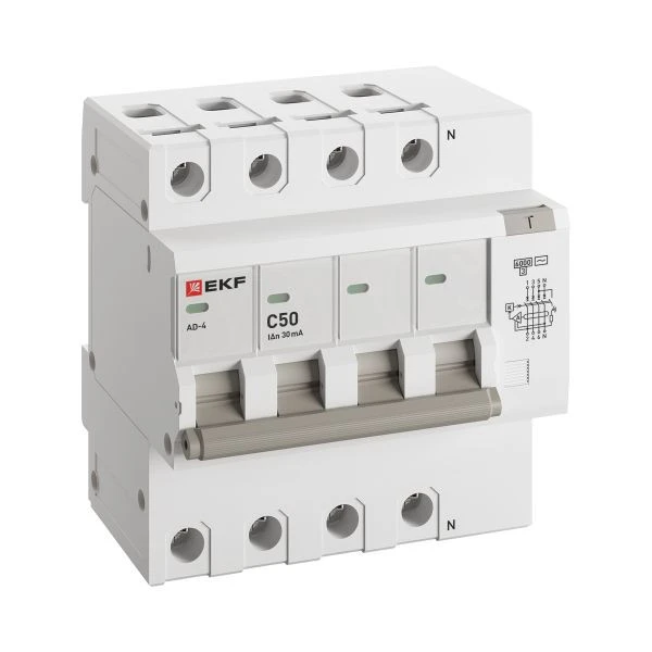 Дифференциальный автомат АД-4 50А/ 30мА (хар, C, AC, электронный) 6кА EKF PROxima