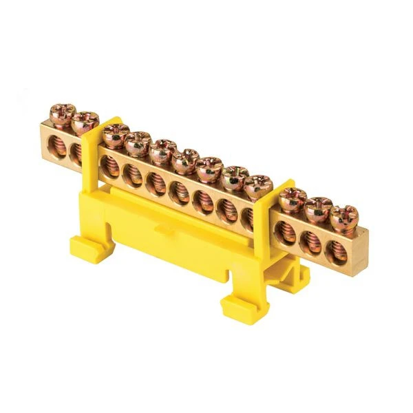 Шина "0" PE (6x9мм) 12 отверстий латунь желтый изолятор тип "Стойка" на DIN-рейку EKF PROxima
