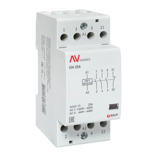 Контактор модульный КМ 25А 3NO+1NC 230VAC (2 мод,) AVERES EKF