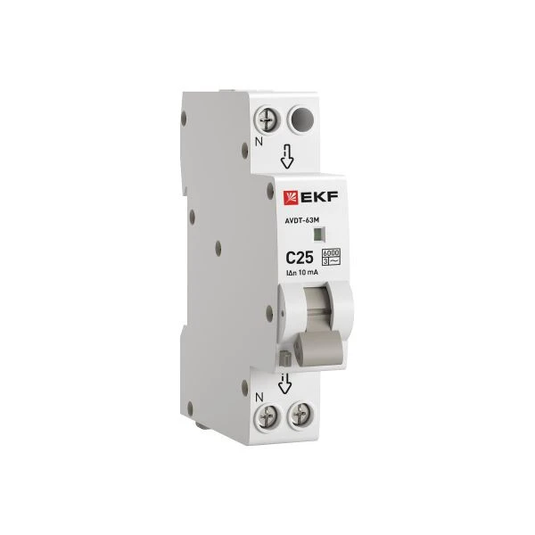 Автоматический выключатель дифференциального тока АВДТ-63M 1P+N (18мм) 25А 10мА характеристика C тип AС электронный 6кА PROXIMA EKF