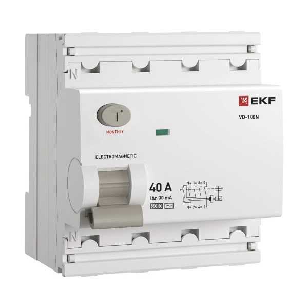 Выключатель дифференциального тока ВД-100N 4P 40А 30мА тип AC эл-мех 6кА PROXIMA EKF