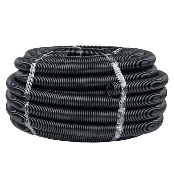 Труба гофр, ПНД тяжелая с протяжкой d50 мм (20 м) черная EKF-Plast