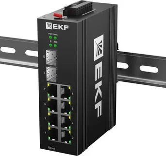 Промышленный управляемый коммутатор уровня L2 ML2-2GX/SFP-8GTP, 2 порта 1000Base-X SFP, 8 портов 10/100/1000Base-T(X) RJ45 c PoE, монтаж на динрейку TSX EKF